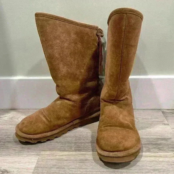 BearPaw Phylly Mid Calf Slip On Winter Snow Boots Brown Wool Leather Size 6 - Picture 1 of 10